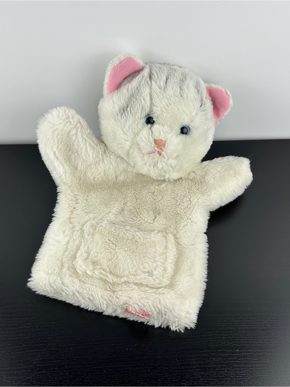 Dakin Rare White Pink Kitty Cat Hand Puppet 11” Blue Eyes Plush 1984